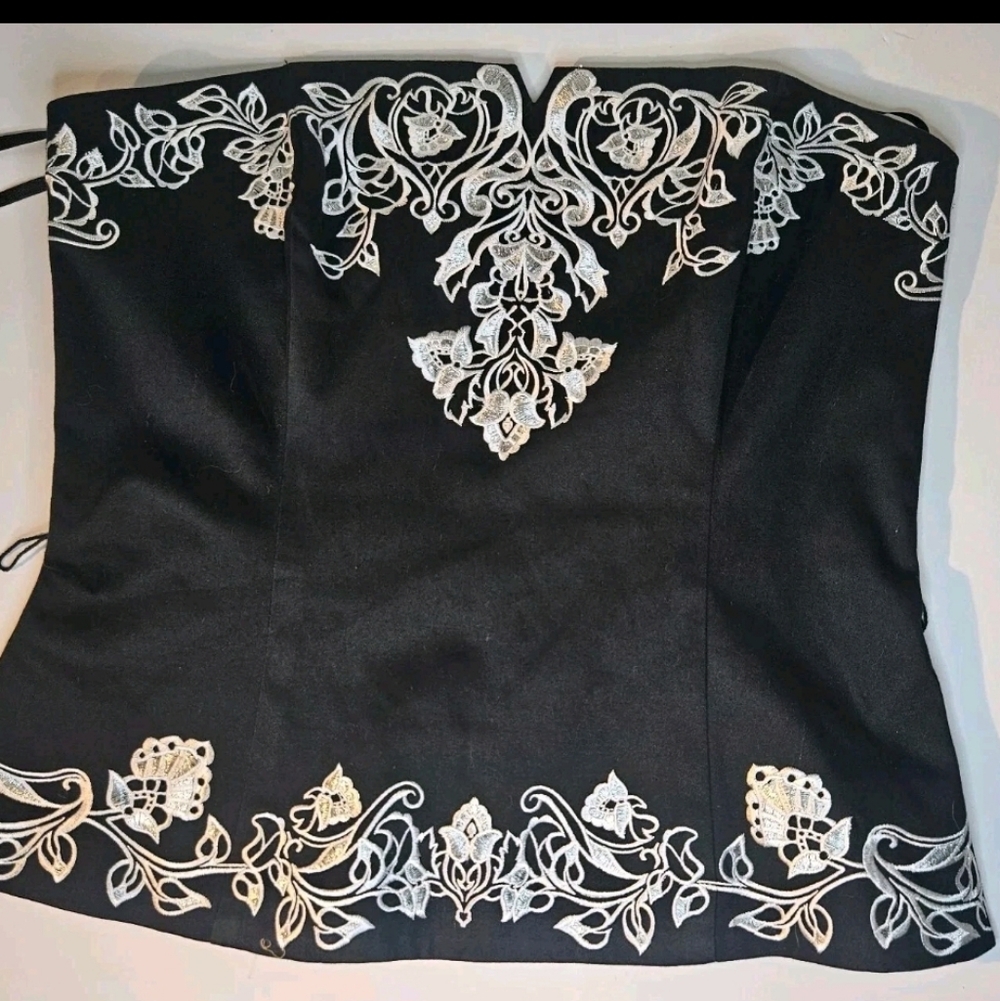 WHBM Strapless Bustier Corset Top Sz 6 Floral Embroider Regency Holiday Glam BK